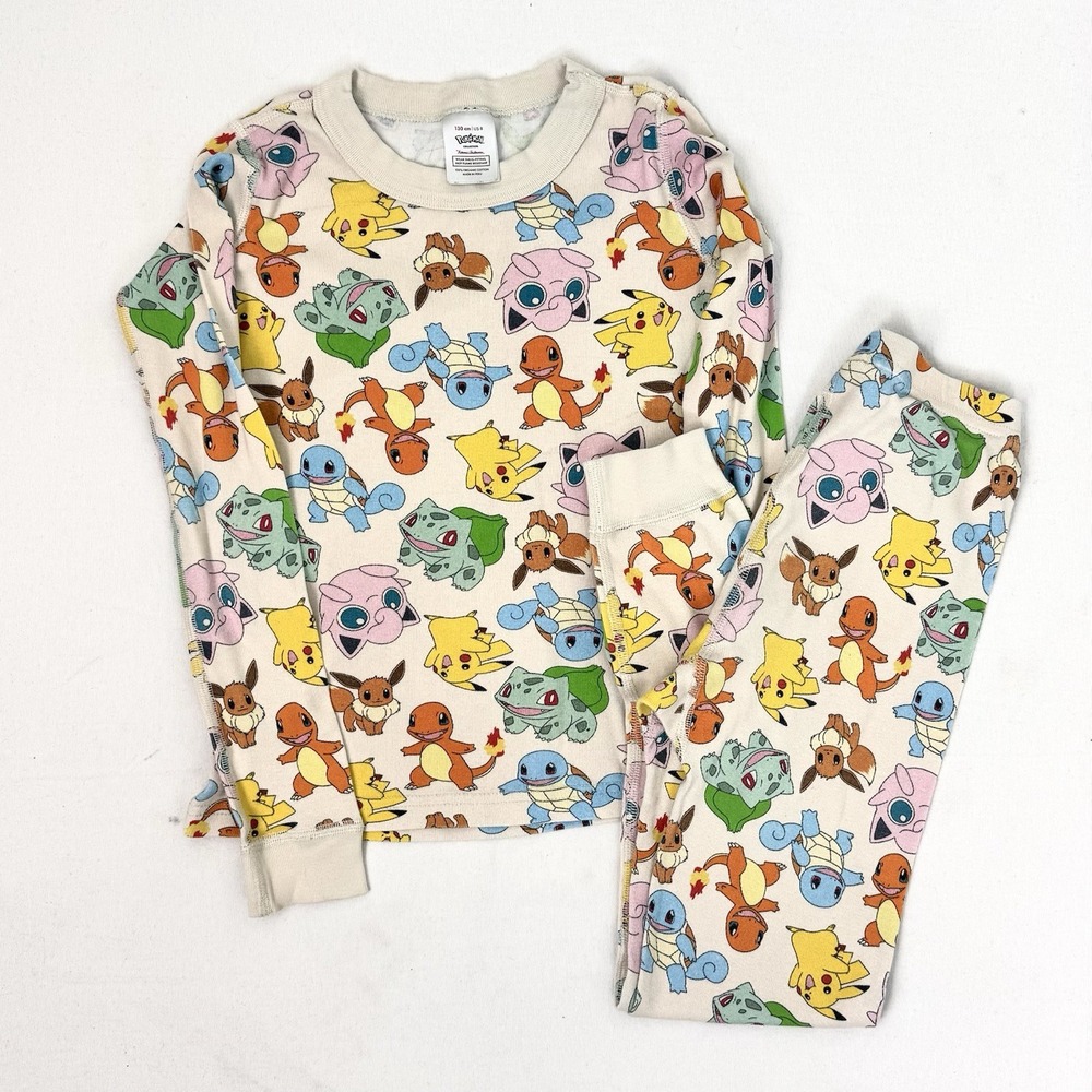 Hanna Andersson 130 US 8 Pokemon 2 pc Set Pajamas Long Johns Boys Girls EUC